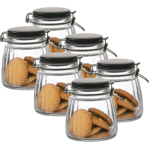 Weckpot/inmaakpot - 6x - 1L - glas - met beugelsluiting - mat zwarte deksel -