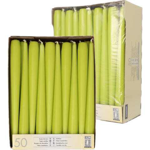Dinerkaarsen/kandelaarkaarsen Mega pack - 100x stuks - lime groen - Gotisch - 25 cm -