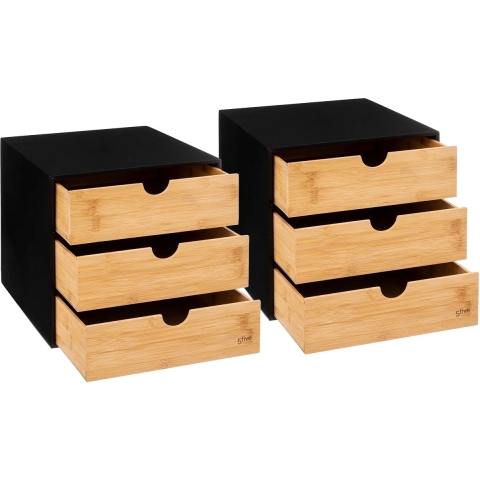 Kantoor organizer ladeblok - 2x - 3 lades - 25 x 31 x 25 cm - bamboe hout -