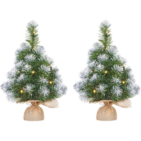 3x Mini kunst kerstboom met 10 LED lampjes en sneeuw 45 cm -