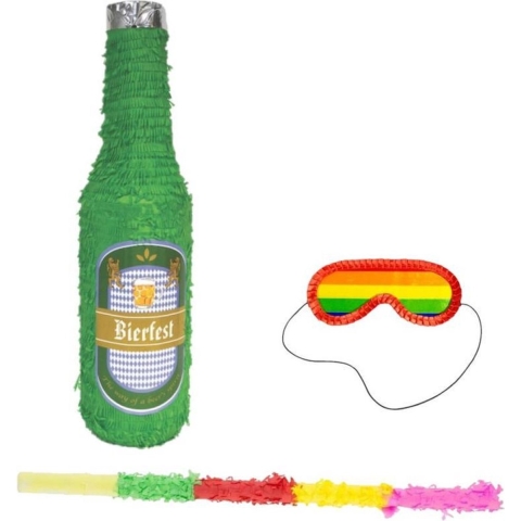Pinata Bierfles vorm 75 cm set + stok + masker -