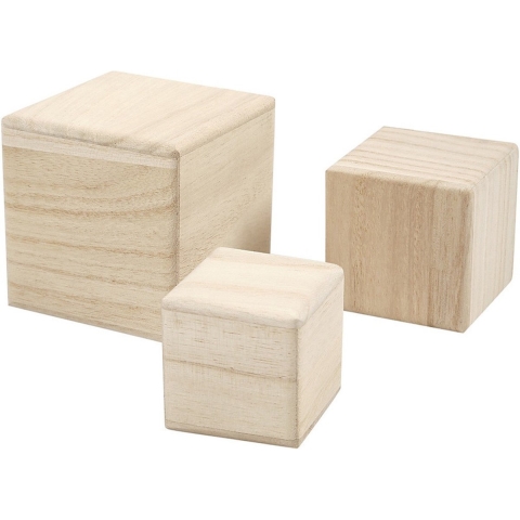 Hobby knutsel kubussen - 12x - hout - decoratie blokken - 5 - 6 - 8 cm -