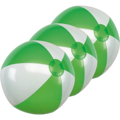 Opblaasbare speelgoed strandbal - 10x - groen/wit - dia 28 cm - Strandballen -