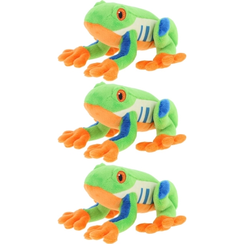 Keel Toys pluche Boomkikker knuffeldier - 3x - multi kleuren - zittend - 15 cm -