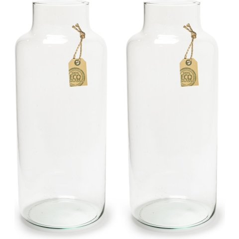 Set van 2x stuks bloemenvazen - Eco glas transparant - H35 x D14.5 cm -
