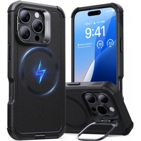 ESR Cyber Tough HaloLock Case + Stash Stand Backcover Apple iPhone 16 Pro Max Zwart MagSafe compatible