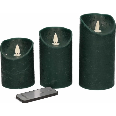 Anna's Collection Stompkaarsen - 3x - antiek groen - LED kaarsen