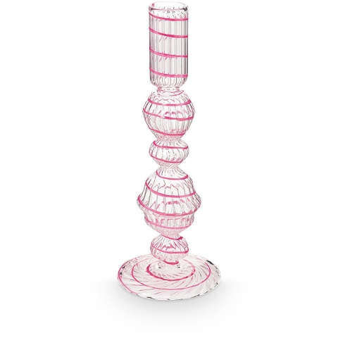 Pip Studio - Kandelaar - Woonaccessoires - Roze - Glas Swirl - 22cm