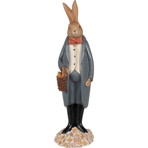 Clayre & Eef Beeld Konijn 34 cm Bruin Blauw Polyresin Paasdecoratie