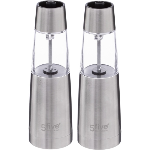 Set van 2x stuks electrische pepermolens RVS/glas zilver 19 cm -