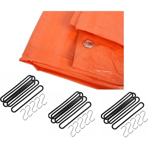 Afdekzeil / dekzeil oranje 4 x 5 meter met 15x spanrubbers en S-haken -