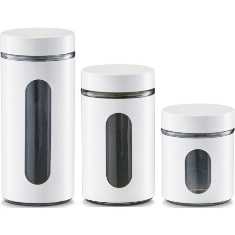 Set 3x keuken voedsel opslag voorraadpotten ivoor wit in 3 formaten -
