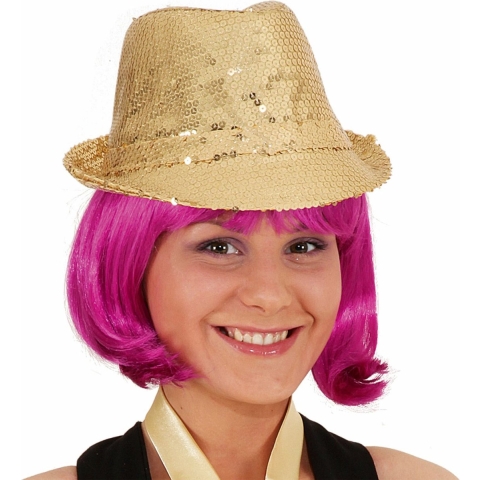 4x stuks trilby verkleed hoedje gouden pailletten -