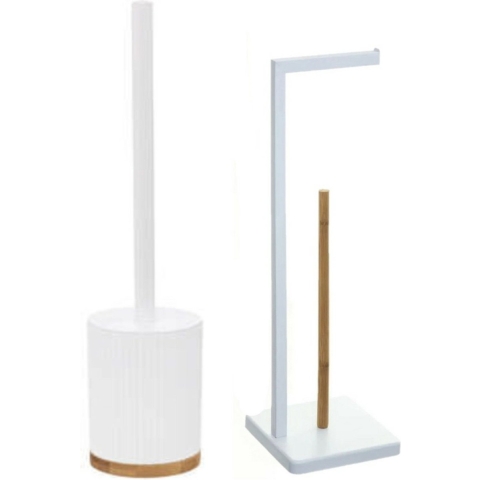 WC-/toiletborstel met toiletrolhouder set wit -