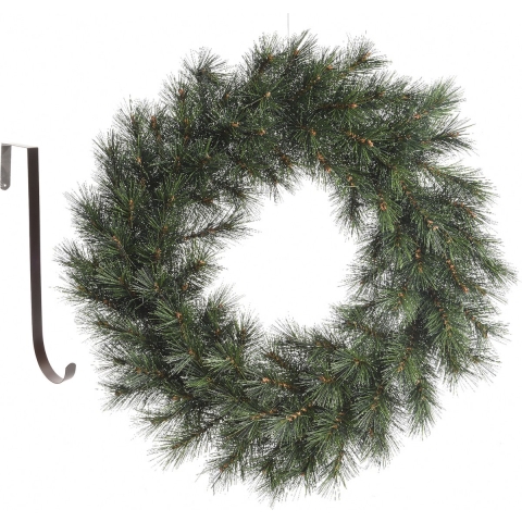 Kerstkrans groen 60 cm kunststof incl. ijzeren deurhanger -