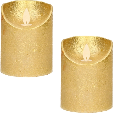 3x Gouden LED kaarsen / stompkaarsen met bewegende vlam 10 cm -