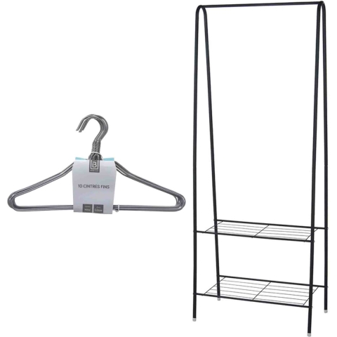 Set van kledingrek met plank en kledinghangers - metaal - 152 cm -