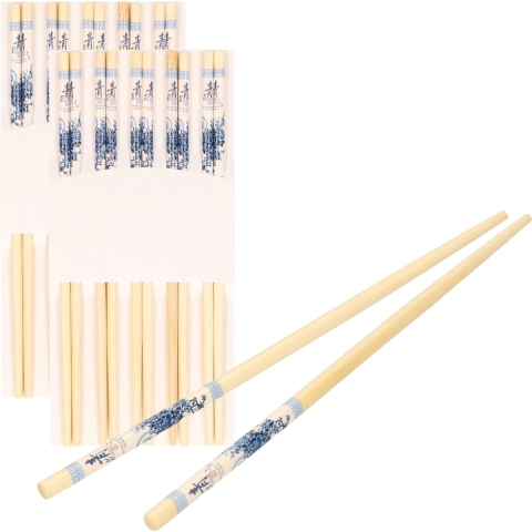 Sushi eetstokjes - 40x setjes - bamboe hout - blauwe print - 24 cm -