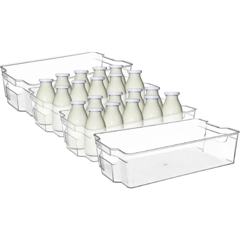Koelkast/keuken organizer bak - 4x - transparant - kunststof - L37 x B21 x H10 cm - groente lade -