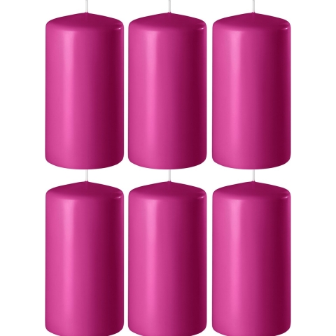 8x Fuchsia roze cilinderkaarsen/stompkaarsen 6 x 15 cm 58 branduren -