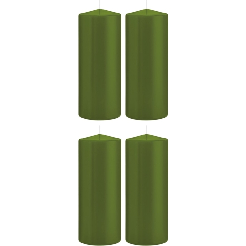 Cilinderkaars/stompkaars - 4x - olijfgroen - 8 x 20 cm - 119 branduren -