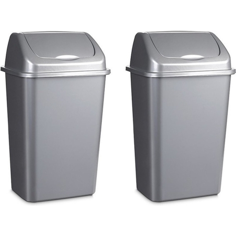 2x stuks afvalemmers/vuilnisemmers zilver 50 liter met klapdeksel -