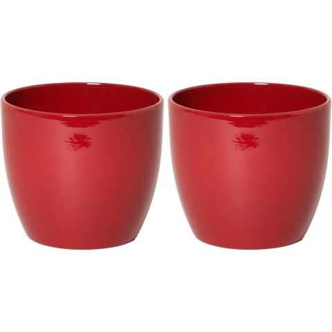 4x stuks bloempot glanzend wijnrood keramiek voor kamerplant H13.5 x D15.5 cm -
