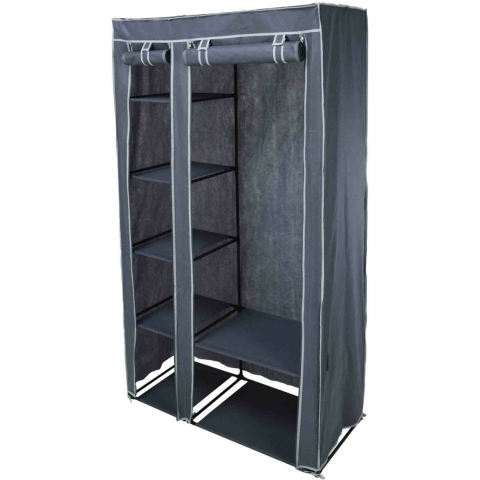 Mobiele kledingkast/garderobekast met legplanken - opvouwbaar - grijs - 174 cm -