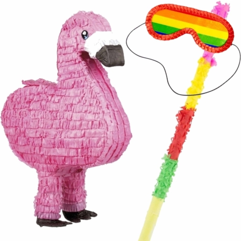Pinata van een Flamingo set met masker en stok -