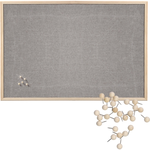 Prikbord incl. 30x punaises - textiel - 60 x 80 cm - lichtgrijs - hout -