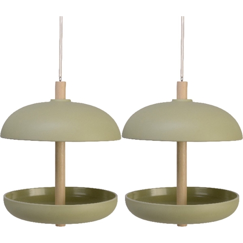 2x stuks vogel voedersilo hangend - bamboe hout - lichtgroen - 21 x 25 cm -