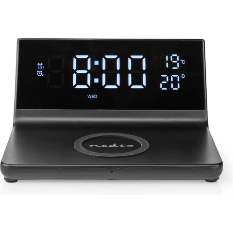Nedis WCACQ20BK Wekker met Draadloze Lader Qi Zwart