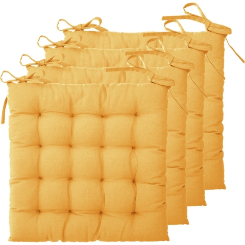 Atmosphera Stoelkussens - 4x - geel - katoen - 38 x 7 cm - wicker zitkussen -