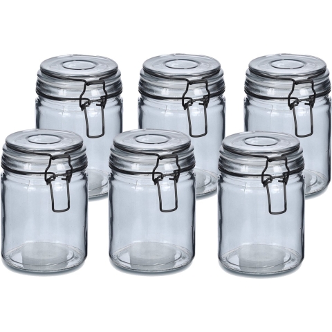 Voorraadpotten/bewaarpotten - 6x - 250 ml - grijs - glas - beugelsluiting - D8 x H10 cm -