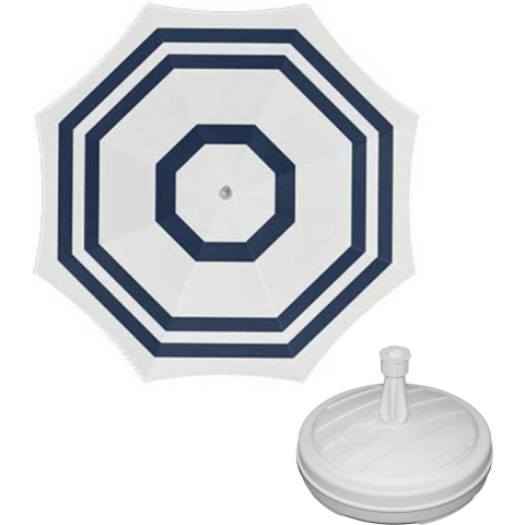 Parasol - wit/blauw - D120 cm - incl. draagtas - parasolvoet - 42 cm -