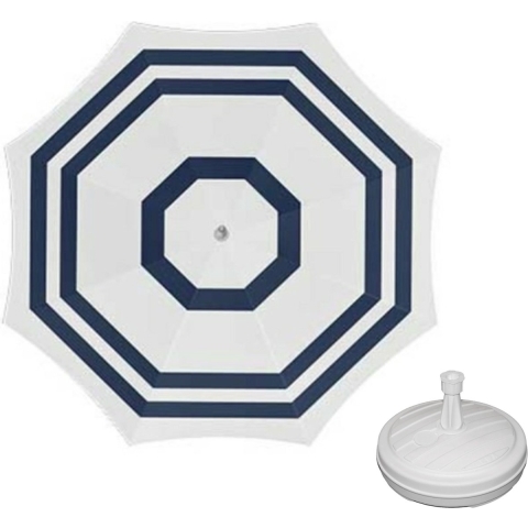 Parasol - wit/blauw - D160 cm - incl. draagtas - parasolvoet - 42 cm -