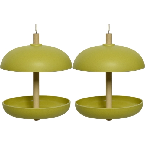 2x stuks vogel voedersilo hangend - bamboe hout - groen - 21 x 25 cm -