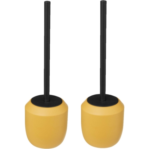 Toiletborstel in houder/wc-borstel - 2x - polyresin/metaal - mosterdgeel - 38 x 11 cm -