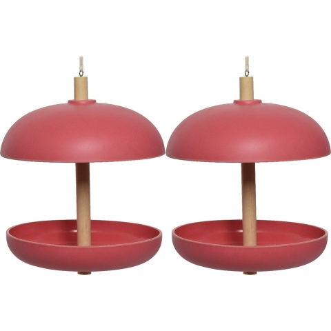 2x stuks vogel voedersilo hangend - bamboe hout - roze - 21 x 25 cm -