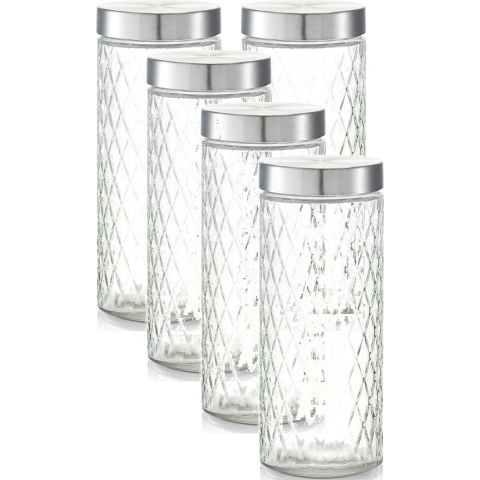 5x Glazen voorraadpotten/bewaarpotten 2000 ml geruit 11 x 27 cm -