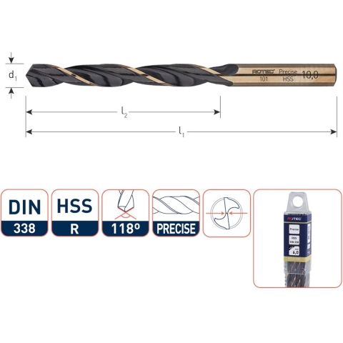 Rotec HSS Spiraalboor DIN 338N Precise 10,5 mm - 5 stuk(s) - 1011050