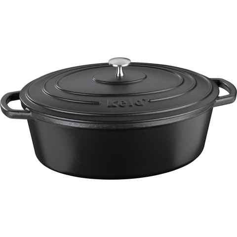 Braadpan Gietijzer Ovaal Zwart, 33 cm x 26 cm- Kela | Calido