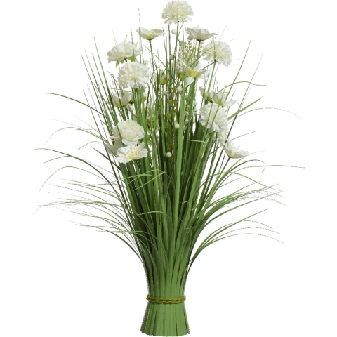 Kunstplant gras met rozen en geraniums - groen - wit - 35 x 70 cm -