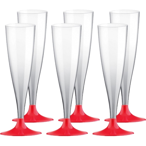 Champagneglazen - 50x - plastic - 140 ml - rood - herbruikbaar -