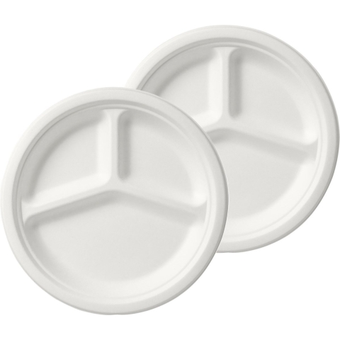 Wegwerp fondue/gourmet borden - 100x - 3-vaks - wit - D26 cm -