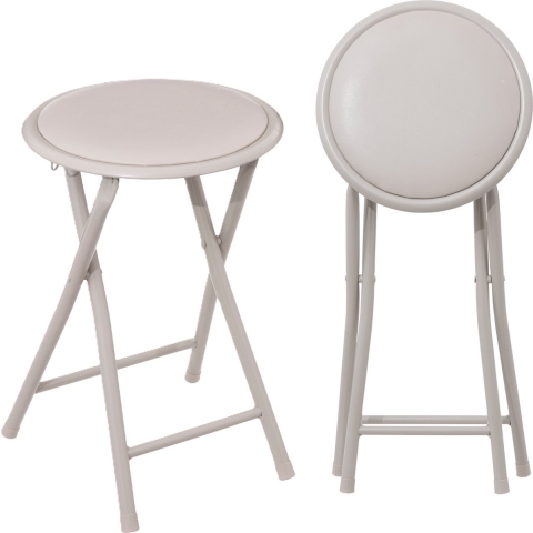 Bijzet krukje/stoel - 2x - Opvouwbaar - beige - D30 x H46 cm -
