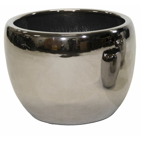 Mega Collections Bloempot Emperor Belly - rond - zilver - D37 x H30 cm - glans -