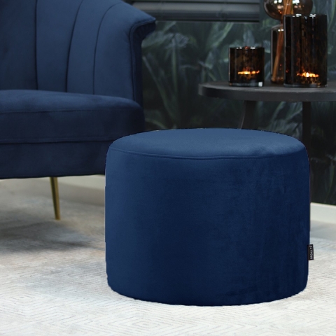 Bronx71 Velvet poef Anna donkerblauw