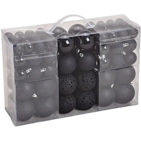 100x Zwarte kunststof kerstballen 3, 4 en 6 cm -