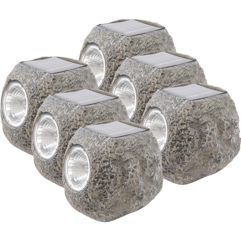 Buiten spot solar verlichting - 6x - steen - LED - 10 x 12 cm -